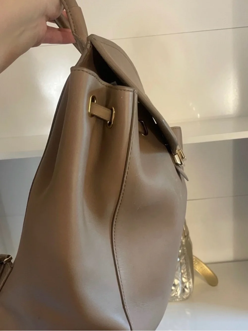 Alexander Wang Taupe Leather Backpack with Gold Hardware